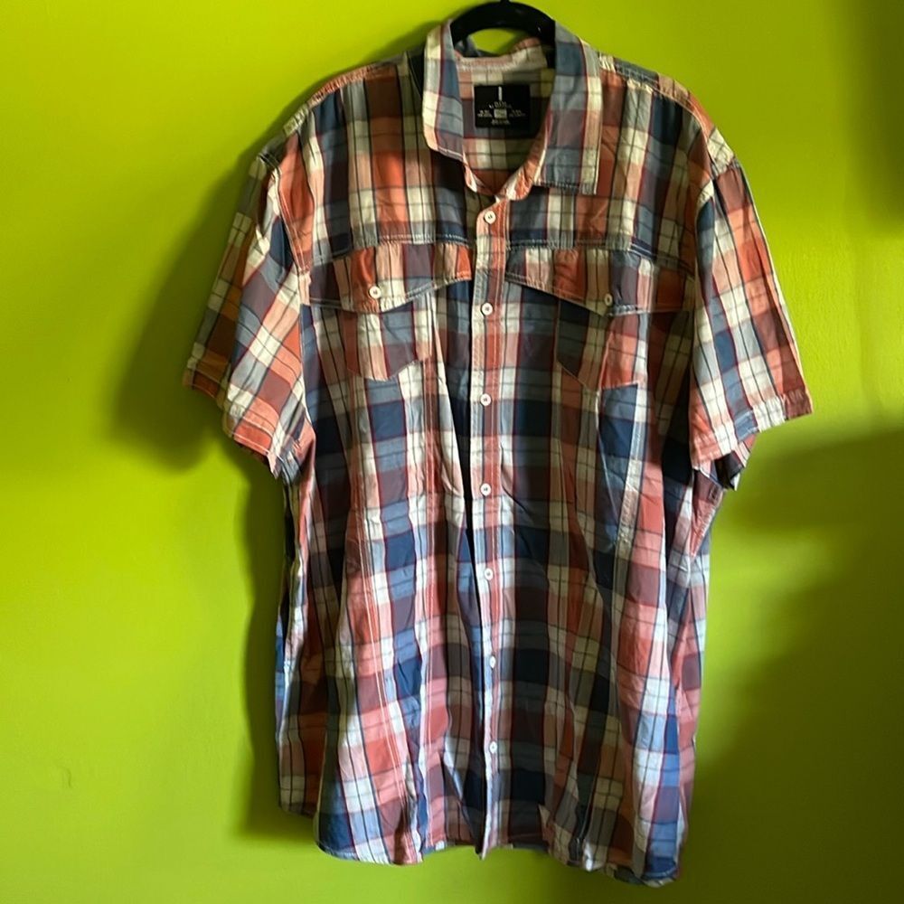 I Jeans By Buffalo Men's Short Sleeve Plaid Button Front Shirt Size 2XL